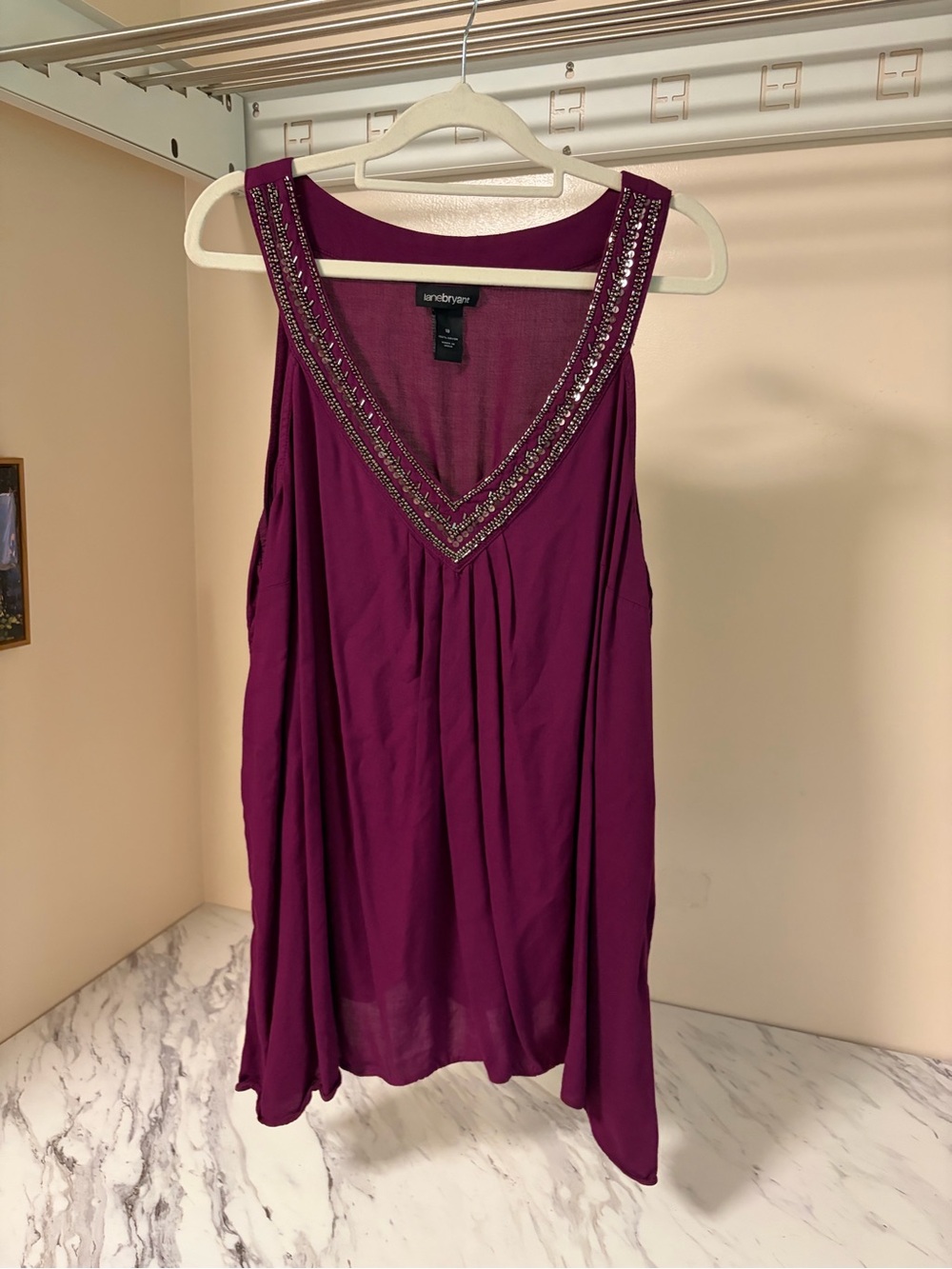 Lane Bryant Sleeveless Beaded V-Neck Top — Plum